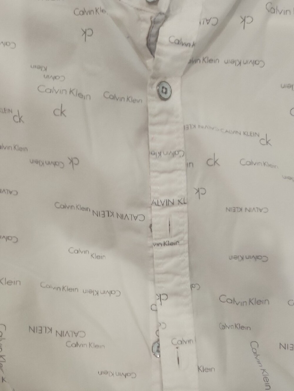 Calvin Klein White Button-Up Shirt Body Fit with Subtle Gray Logo Print Large - Picture 10 of 16
